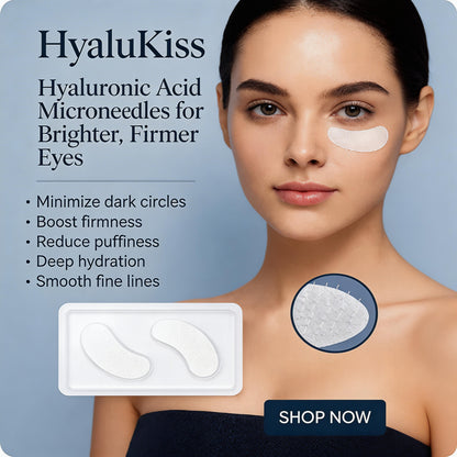 Applying HyaluKiss micro needle eye patches under tired eyes