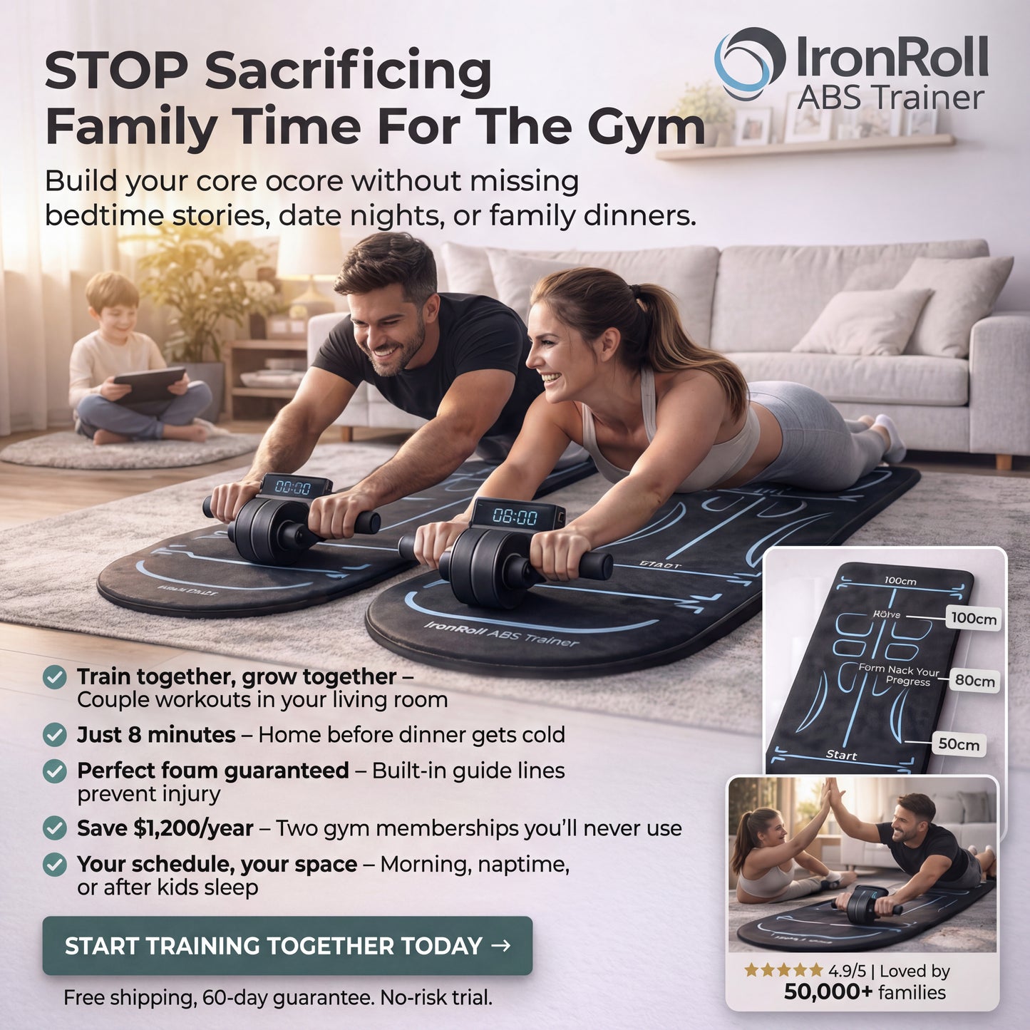 IronRoll ab roller wheel with guidelines