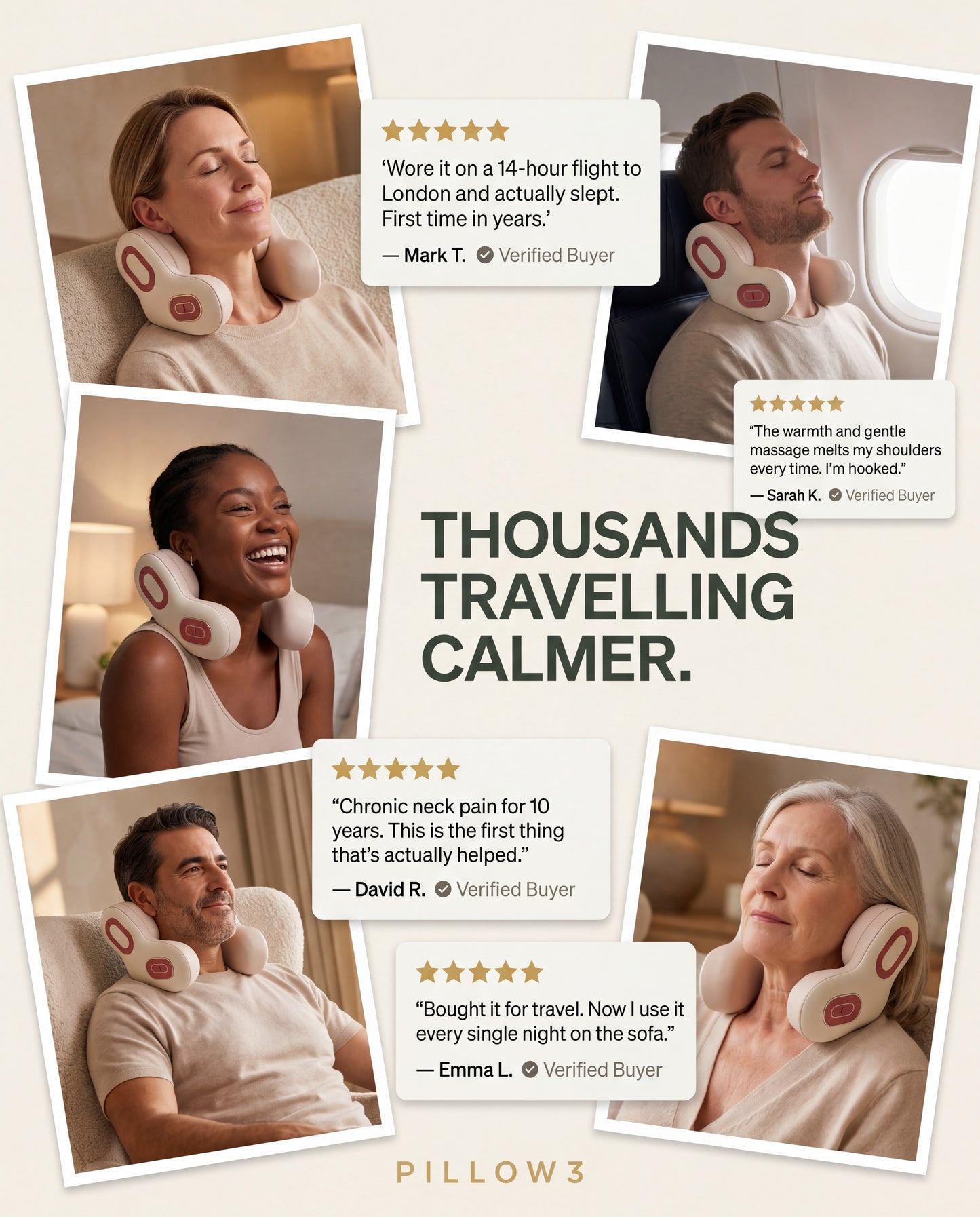 Pillow3 - Rest Your Neck. Warm Your Muscles. Tune Out The World.