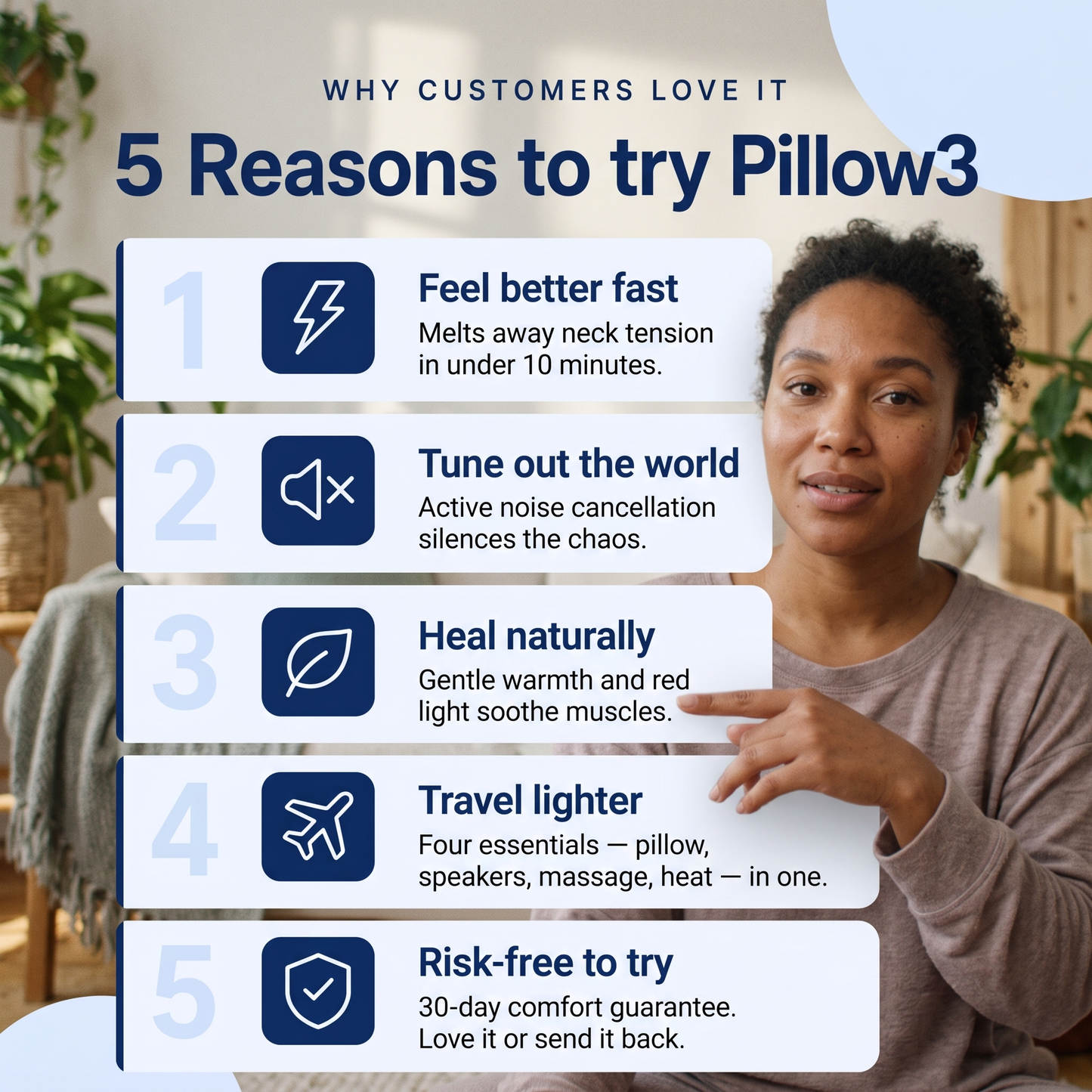 Pillow3 - Rest Your Neck. Warm Your Muscles. Tune Out The World.